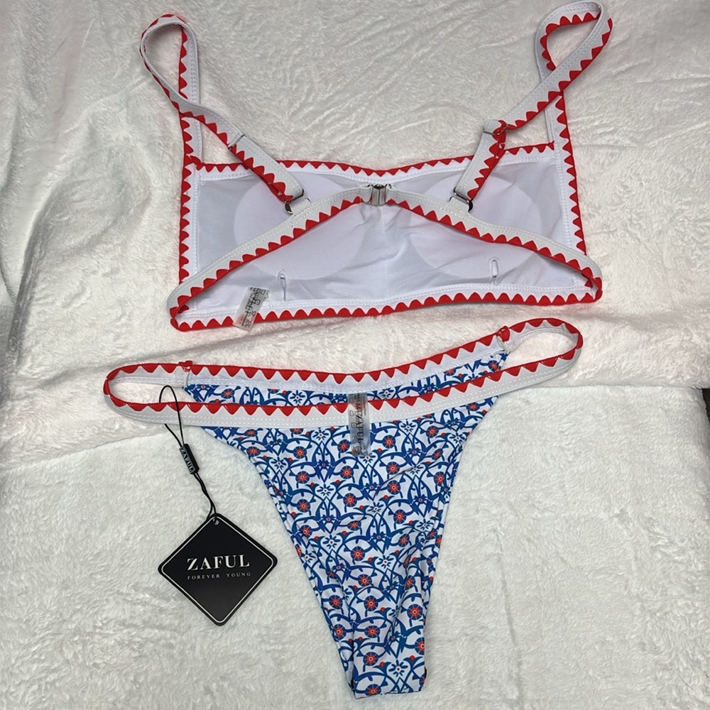 BNWT Zaful 2pc Bikini, Red, White, & Blue patterns, Sz M-US 6, Removable Pads - Picture 2 of 7